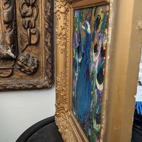 Oil on canvas peacock painting by Hunt Slonem.  11" x 14".  Painted 2011. - Picture 14 of 15